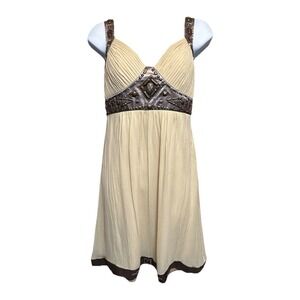 Sue Wong Embellished Silk Blend V Neck Pleated Cocktail Dress 4 Padded Babydoll